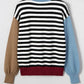 Striped Colorblock Patchwork Long Sleeve Sweater - DAVERRI FASHIONS