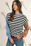Striped Colorblock Patchwork Long Sleeve Sweater - DAVERRI FASHIONS
