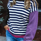 Striped Colorblock Patchwork Long Sleeve Sweater - DAVERRI FASHIONS