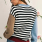 Striped Colorblock Patchwork Long Sleeve Sweater - DAVERRI FASHIONS