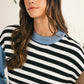 Striped Colorblock Patchwork Long Sleeve Sweater - DAVERRI FASHIONS