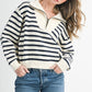 Cozy cream and navy blue striped half-zip pointelle knit sweater