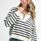 Cream and black striped Half-Zip Pointelle knit sweater