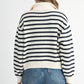 Half-Zip Pointelle Stripe Sweater in cozy cream navy knit stripes