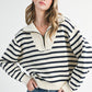 Cozy off-white navy stripe half-zip pointelle knit sweater