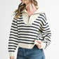 Cozy cream and navy Half-Zip Pointelle Stripe Sweater