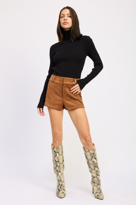 Suede Low rise Shorts | Shorts Daverri Fashions