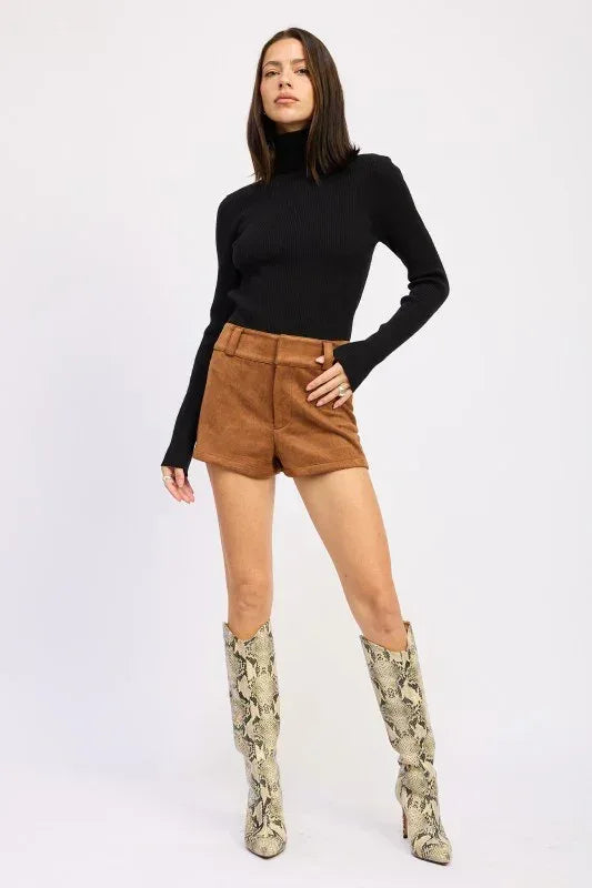 Suede Low rise Shorts - DAVERRI FASHIONS
