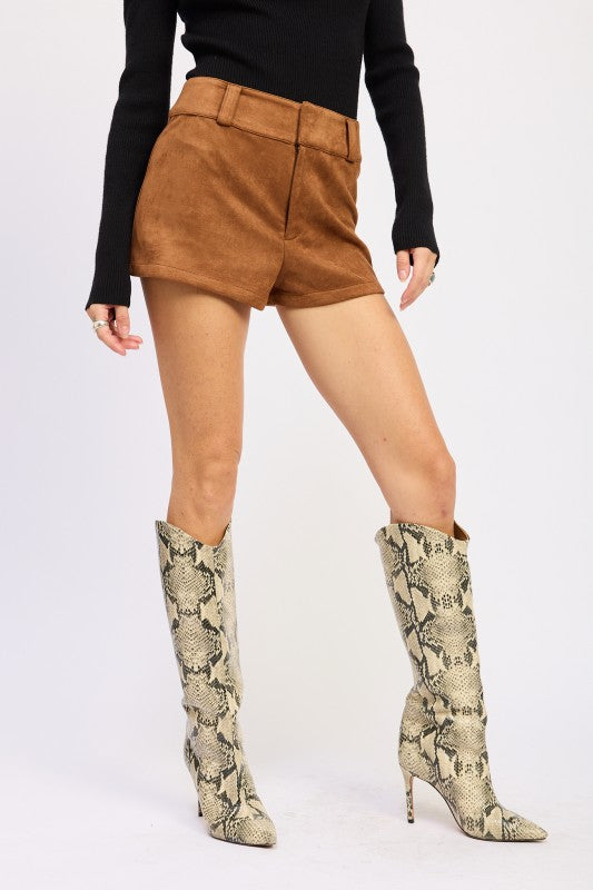 Suede Low rise Shorts | Shorts Daverri Fashions
