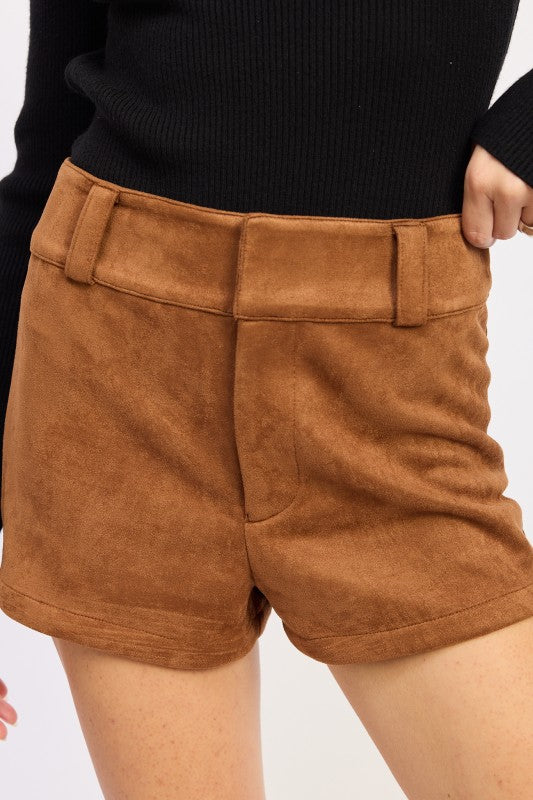 Suede Low rise Shorts | Shorts Daverri Fashions