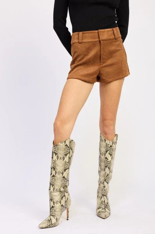 Suede Low rise Shorts - DAVERRI FASHIONS