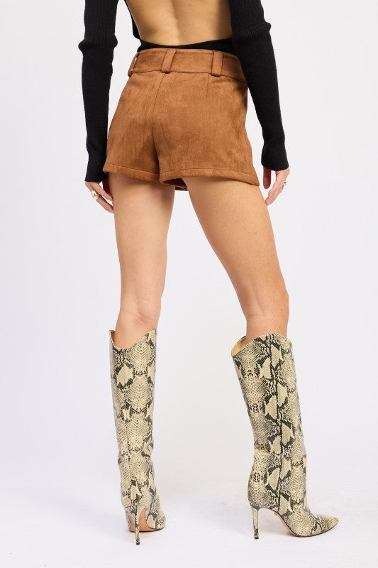 Suede Low rise Shorts | Shorts Daverri Fashions