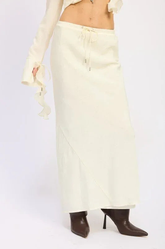 Satin Maxi Skirt with Drawstring - DAVERRI FASHIONS