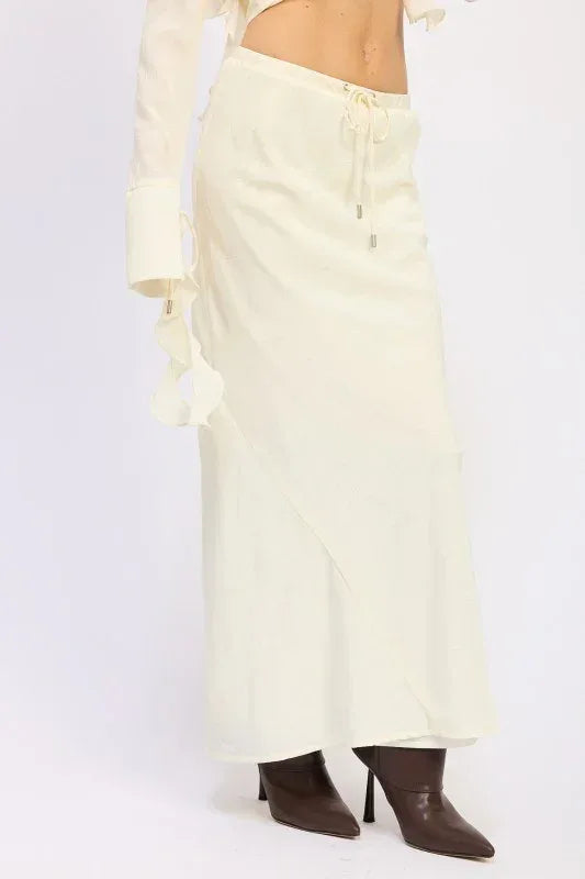 Satin Maxi Skirt with Drawstring - DAVERRI FASHIONS