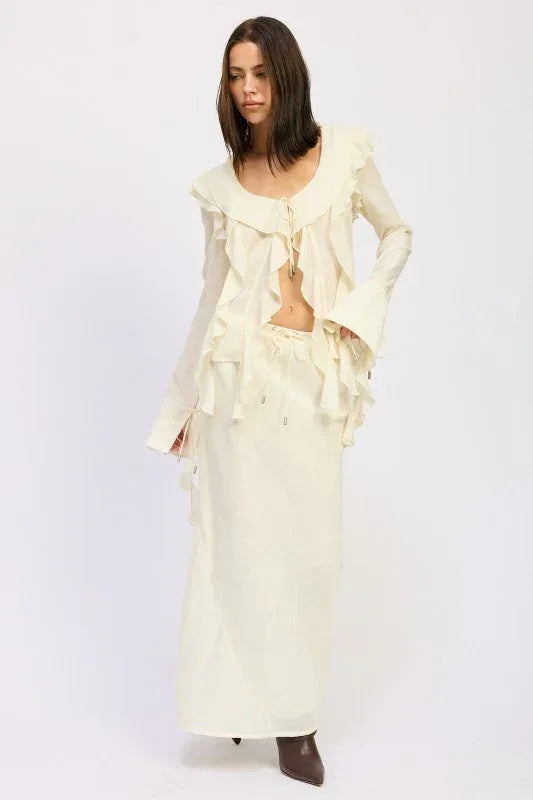 Satin Maxi Skirt with Drawstring - DAVERRI FASHIONS