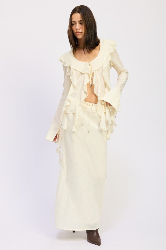 Satin Maxi Skirt with Drawstring | Daverri Fashions