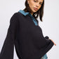 Emory Park Contrasted Oversized Sweater with Collar Sweaters