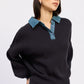 Emory Park Contrasted Oversized Sweater with Collar Sweaters