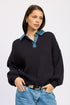 Emory Park Contrasted Oversized Sweater with Collar NAVY Sweaters