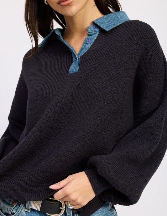 Emory Park Contrasted Oversized Sweater with Collar | Sweaters Daverri Fashions