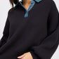 Emory Park Contrasted Oversized Sweater with Collar Sweaters