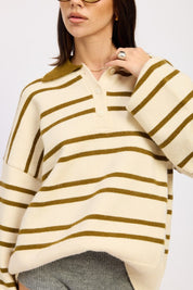 Oversized Striped Collar Sweater | Sweaters Daverri Fashions