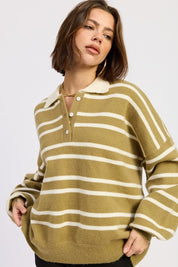 Oversized Striped Collar Sweater | Sweaters Daverri Fashions