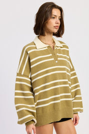Oversized Striped Collar Sweater | Sweaters Daverri Fashions