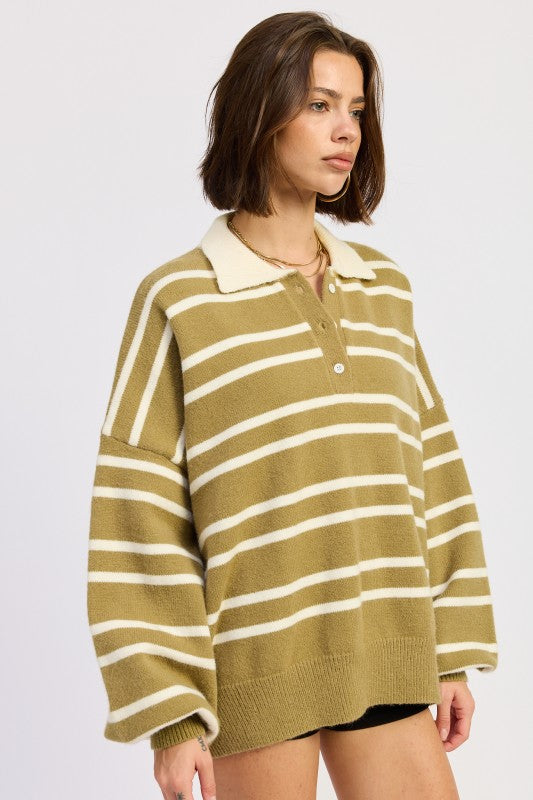 Oversized Striped Collar Sweater | Sweaters Daverri Fashions