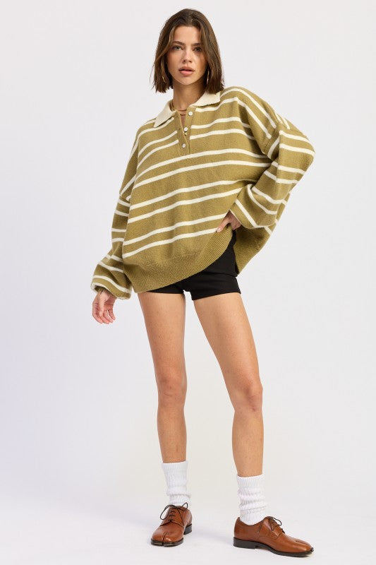 Oversized Striped Collar Sweater | Sweaters Daverri Fashions