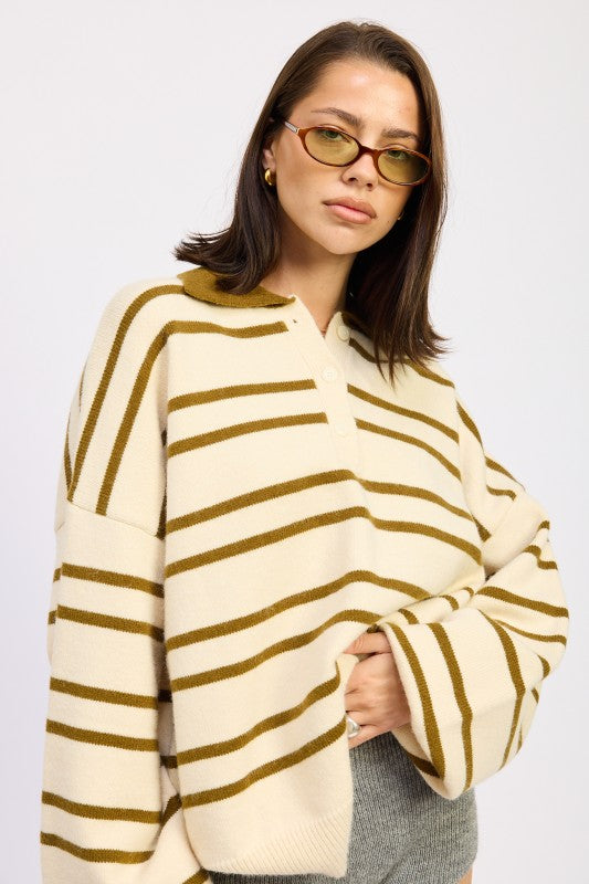 Oversized Striped Collar Sweater | Sweaters Daverri Fashions