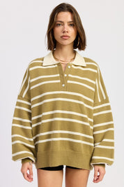 OLIVE Oversized Striped Collar Sweater | Sweaters Daverri Fashions