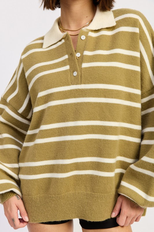 Oversized Striped Collar Sweater | Sweaters Daverri Fashions