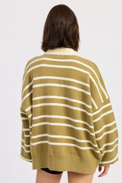 Oversized Striped Collar Sweater | Sweaters Daverri Fashions