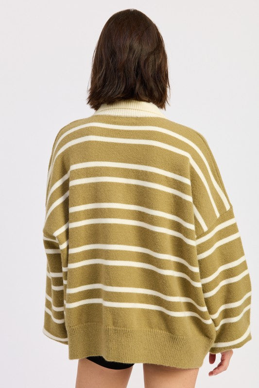 Oversized Striped Collar Sweater | Sweaters Daverri Fashions