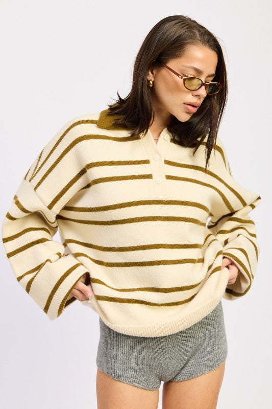 Oversized Striped Collar Sweater | Sweaters Daverri Fashions