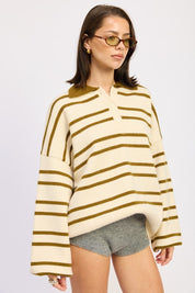 Oversized Striped Collar Sweater | Sweaters Daverri Fashions