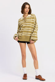Oversized Striped Collar Sweater | Sweaters Daverri Fashions