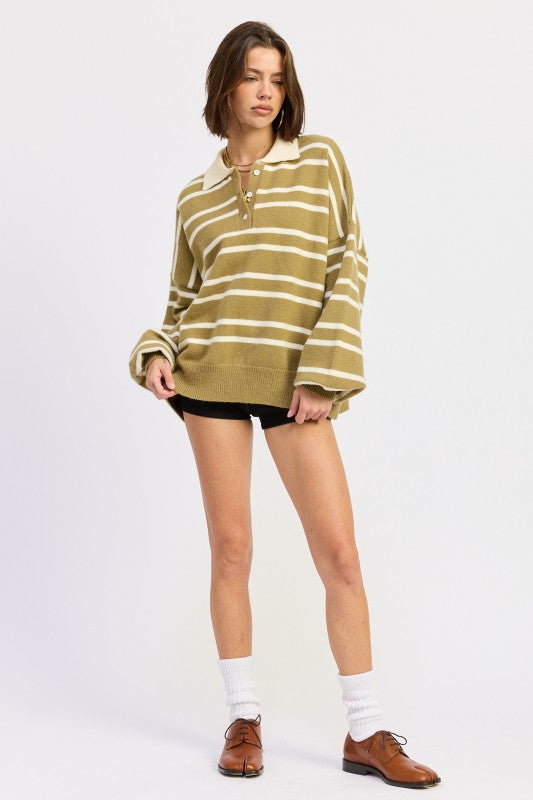 Oversized Striped Collar Sweater | Sweaters Daverri Fashions