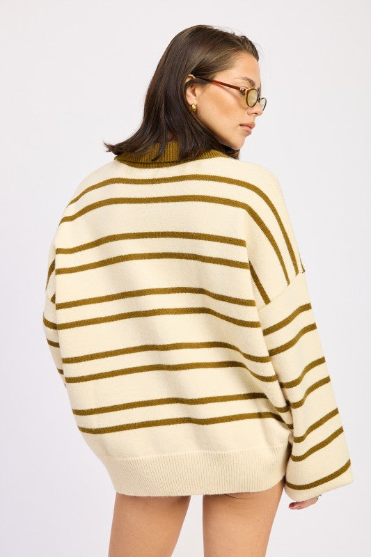 Oversized Striped Collar Sweater | Sweaters Daverri Fashions