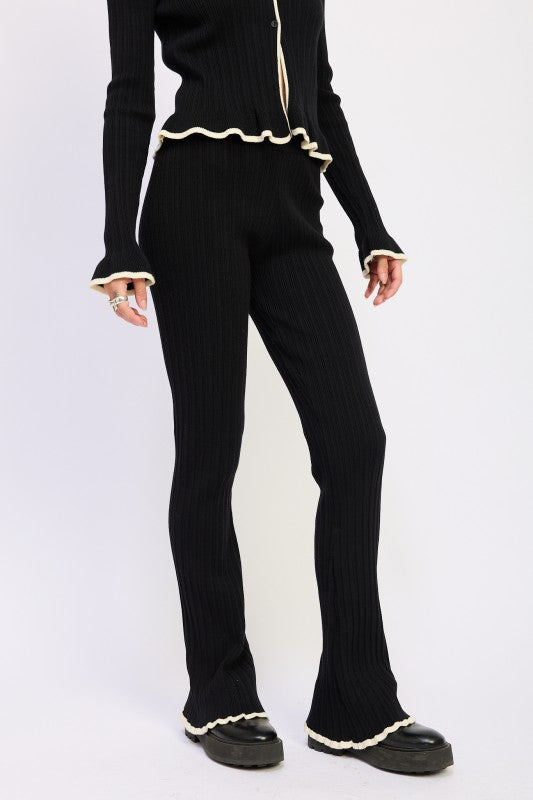 FLARED KNIT PANT WITH LETTUCE HEM | Daverri Fashions