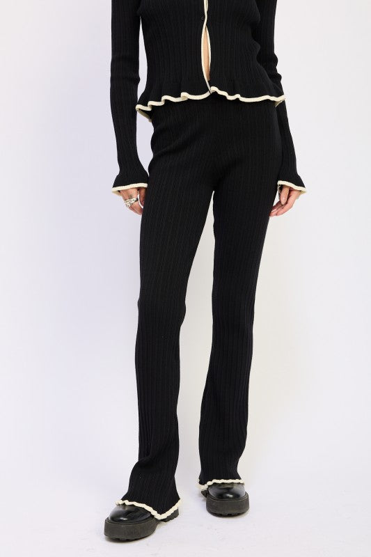 FLARED KNIT PANT WITH LETTUCE HEM | Daverri Fashions