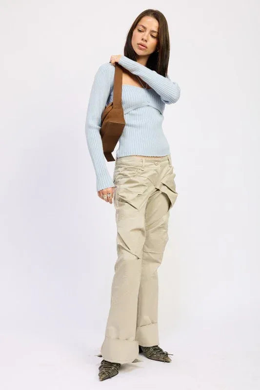 SQUARED NECK KNIT TOP WITH CUT OUT DETAIL - DAVERRI FASHIONS