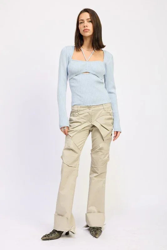 SQUARED NECK KNIT TOP WITH CUT OUT DETAIL - DAVERRI FASHIONS