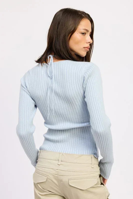 SQUARED NECK KNIT TOP WITH CUT OUT DETAIL - DAVERRI FASHIONS