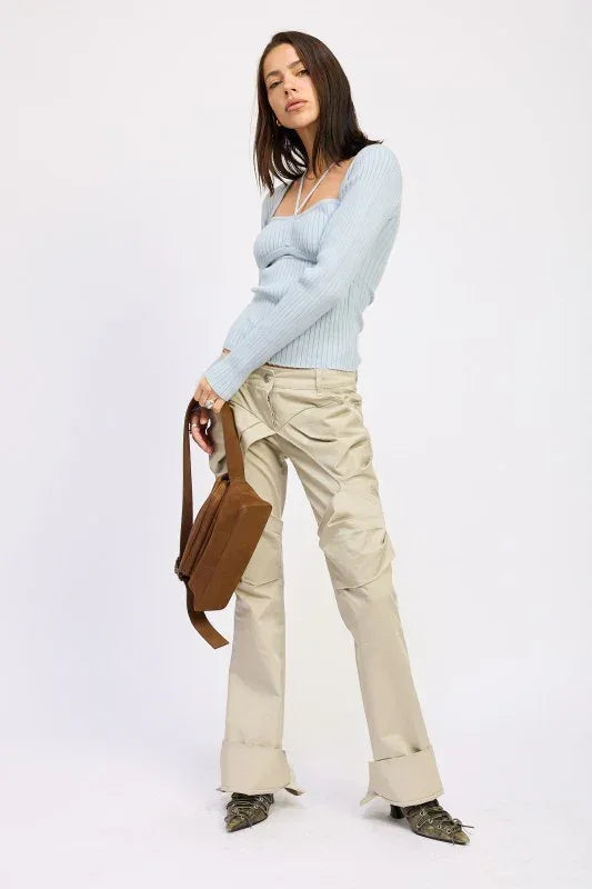 SQUARED NECK KNIT TOP WITH CUT OUT DETAIL - DAVERRI FASHIONS