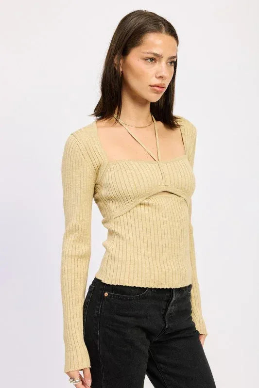 SQUARED NECK KNIT TOP WITH CUT OUT DETAIL - DAVERRI FASHIONS