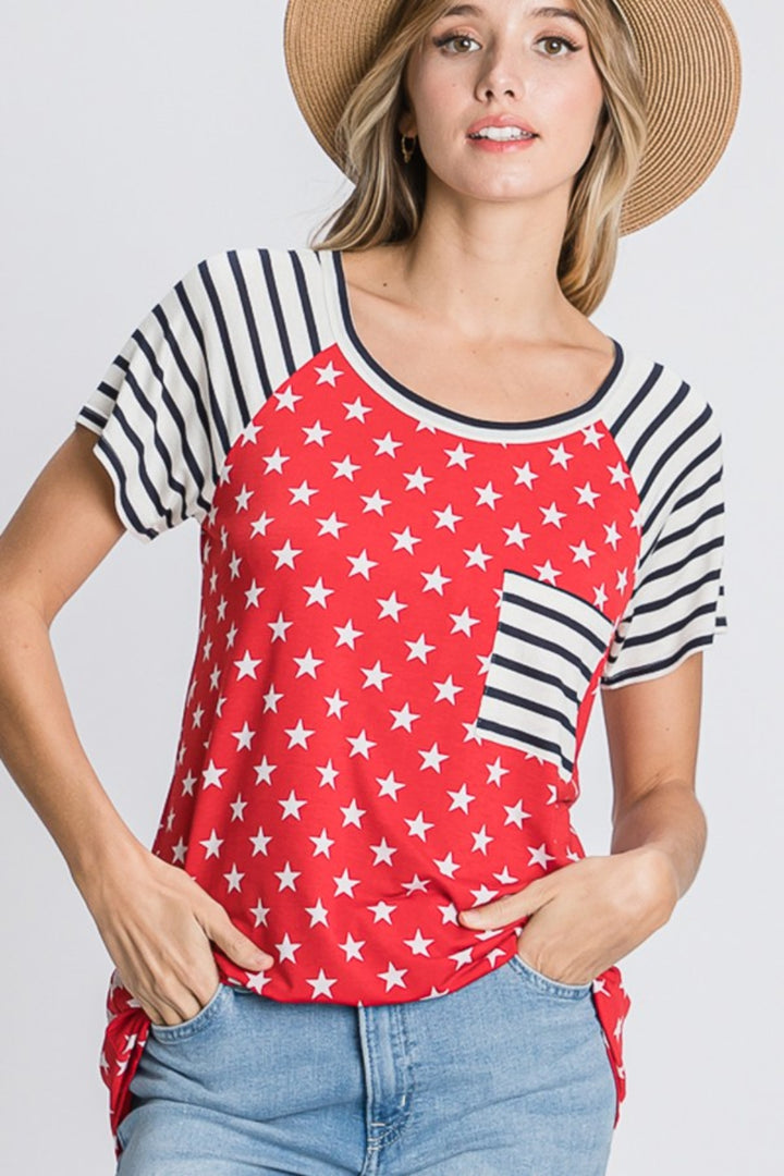 Heimish Full Size Star & Striped Round Neck Short Sleeve T-Shirt Plus Size Red