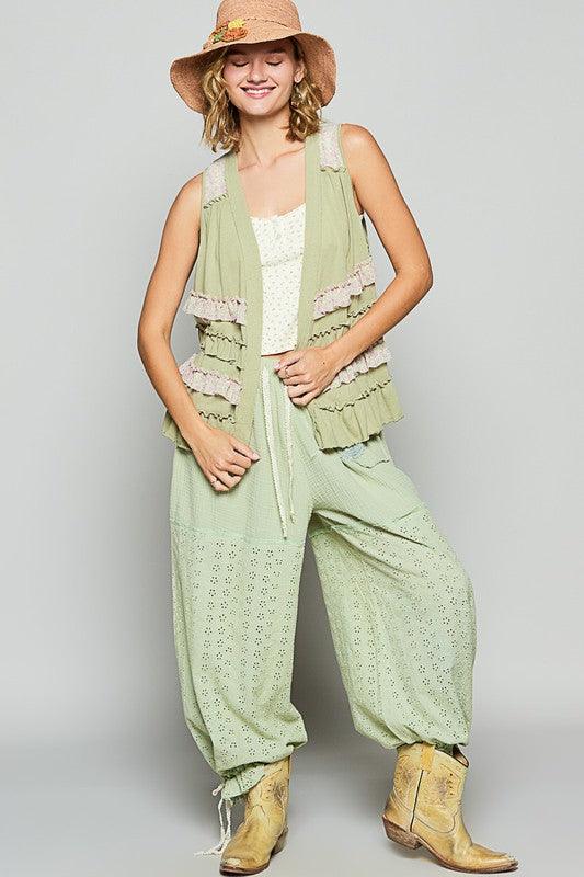 POL Ruffled Open Front Sleeveless Cardigan Cardigans