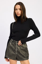 BLACK Long Sleeve Turtle Neck Bodysuit with Open Back | Bodysuits Daverri Fashions